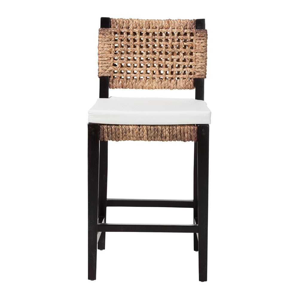 Alise Modern Bohemian Dark Brown Mahogany Wood and Seagrass Counter Stool