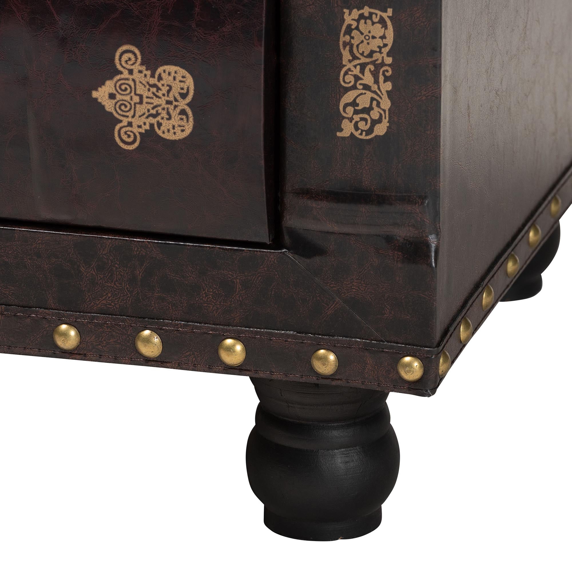 Charlier Rustic Antique Inspired Dark Brown Faux Leather Upholstered Wood Storage Ottoman with Book Spine Drawer