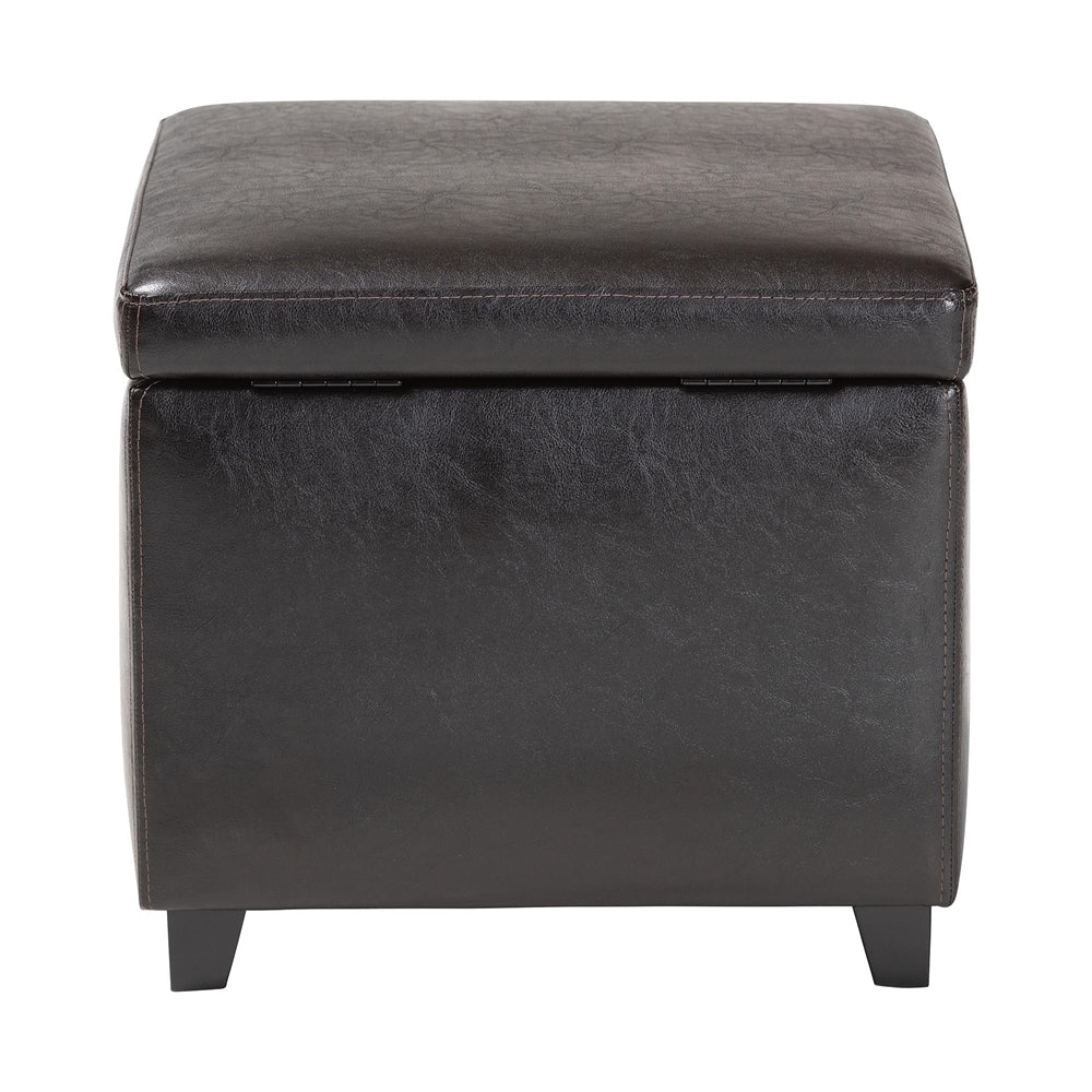 Small Storage Cube Ottoman in Faux Leather Upholstery