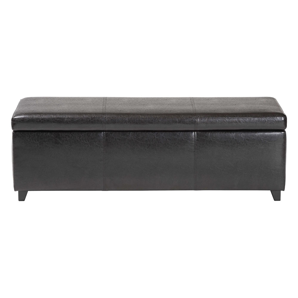 Dark Brown Faux Leather Storage Bench Ottoman with Stitching