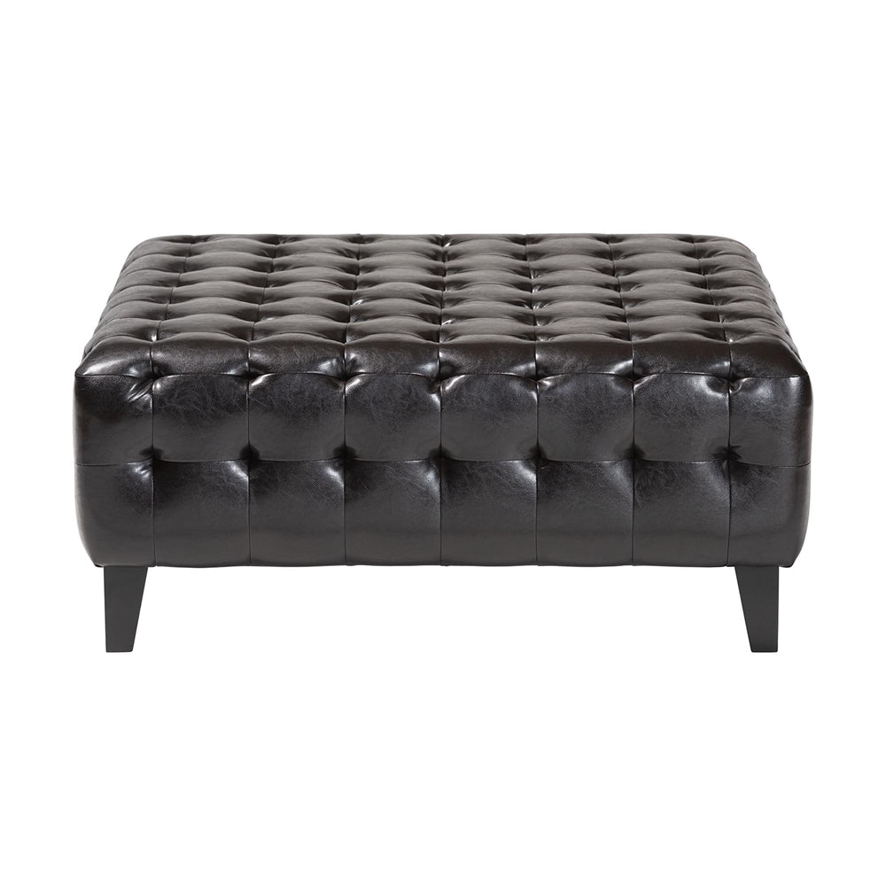 Dark Brown Bonded Leather Square Ottoman