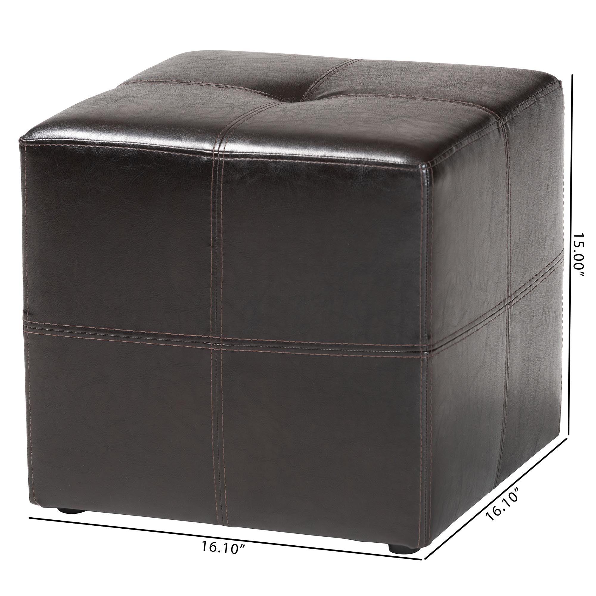 Dark Brown Upholstered Cube Ottoman