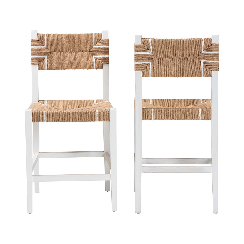 bali & pari Talli Bohemian Paper Loom and White Mahogany Wood 2-Piece Counter Stool Set