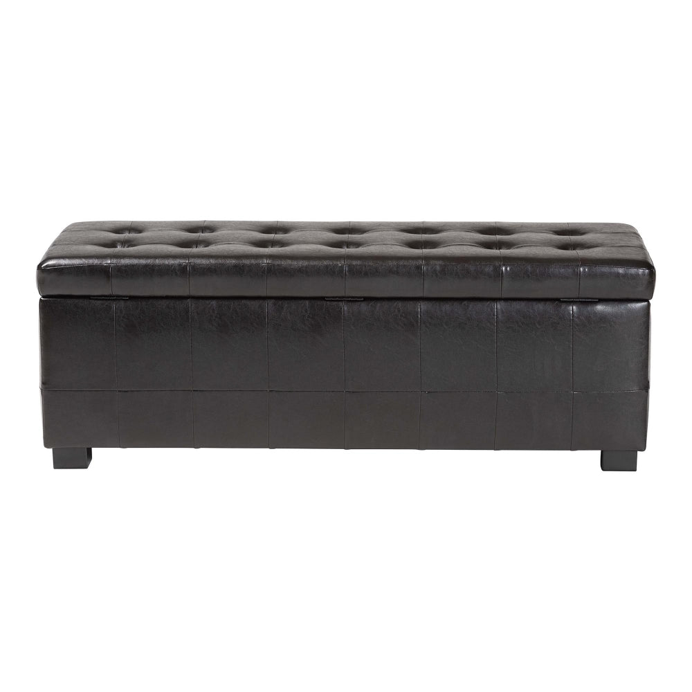 Dark Brown Faux Storage Bench & Button Tufted Ottoman
