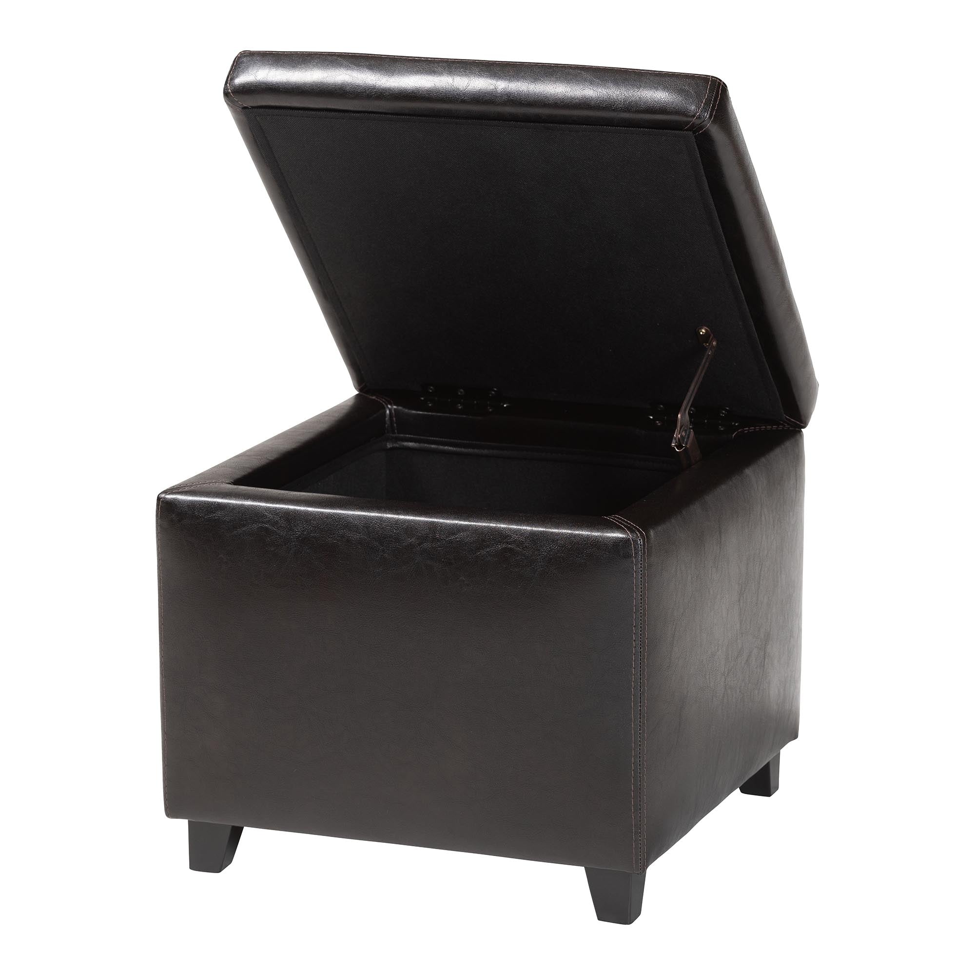 Small Storage Cube Ottoman in Faux Leather Upholstery