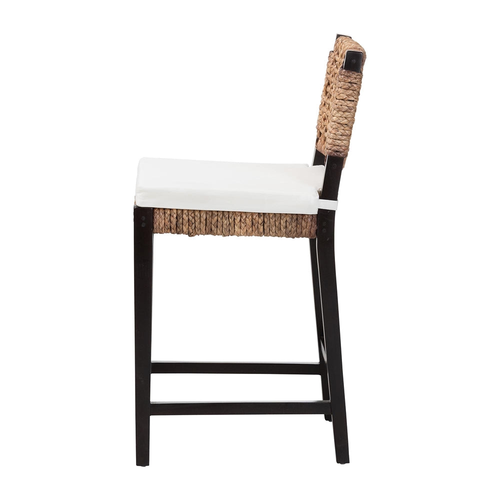 Alise Modern Bohemian Dark Brown Mahogany Wood and Seagrass Counter Stool
