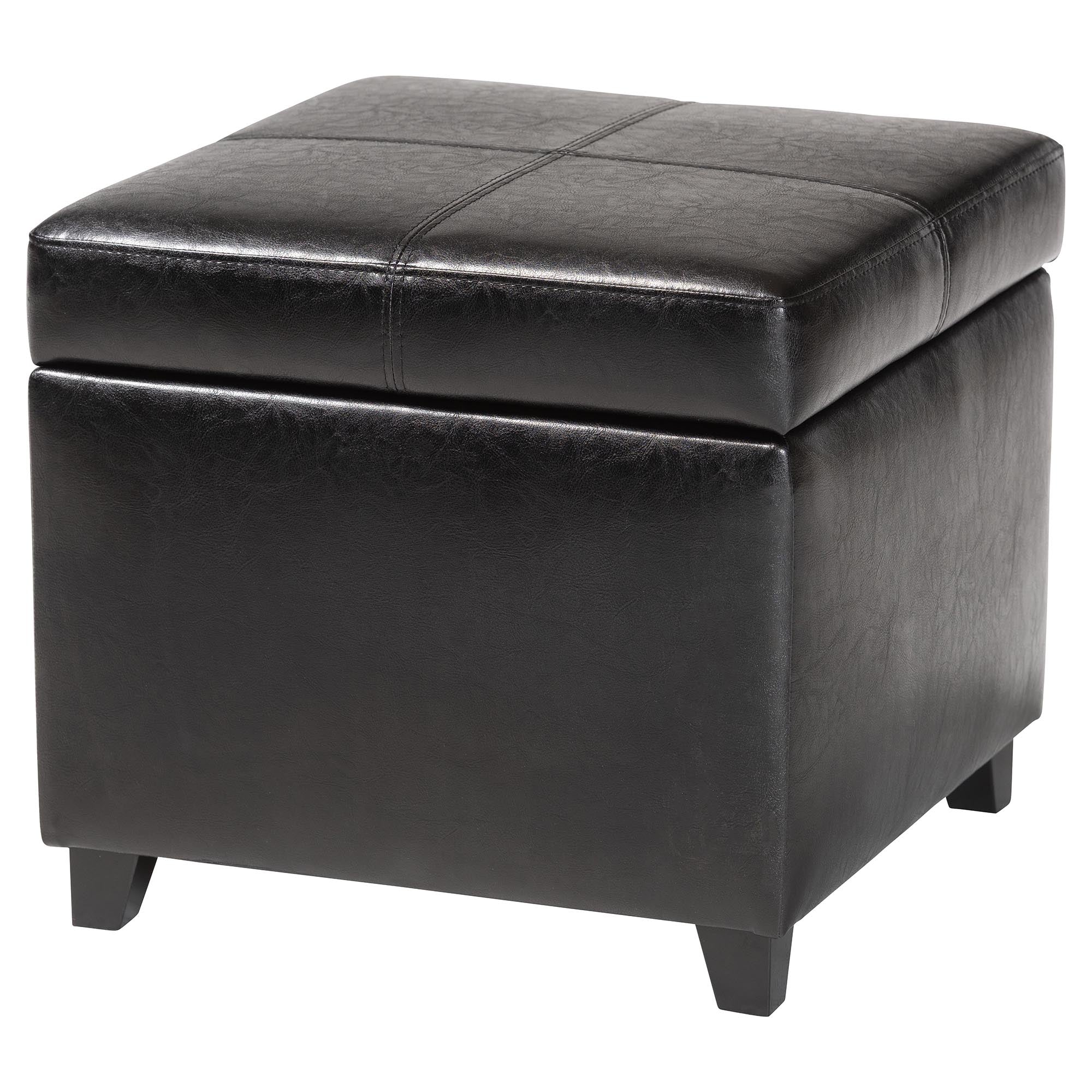 Dark Brown Upholstered Leather Cube Storage Ottoman