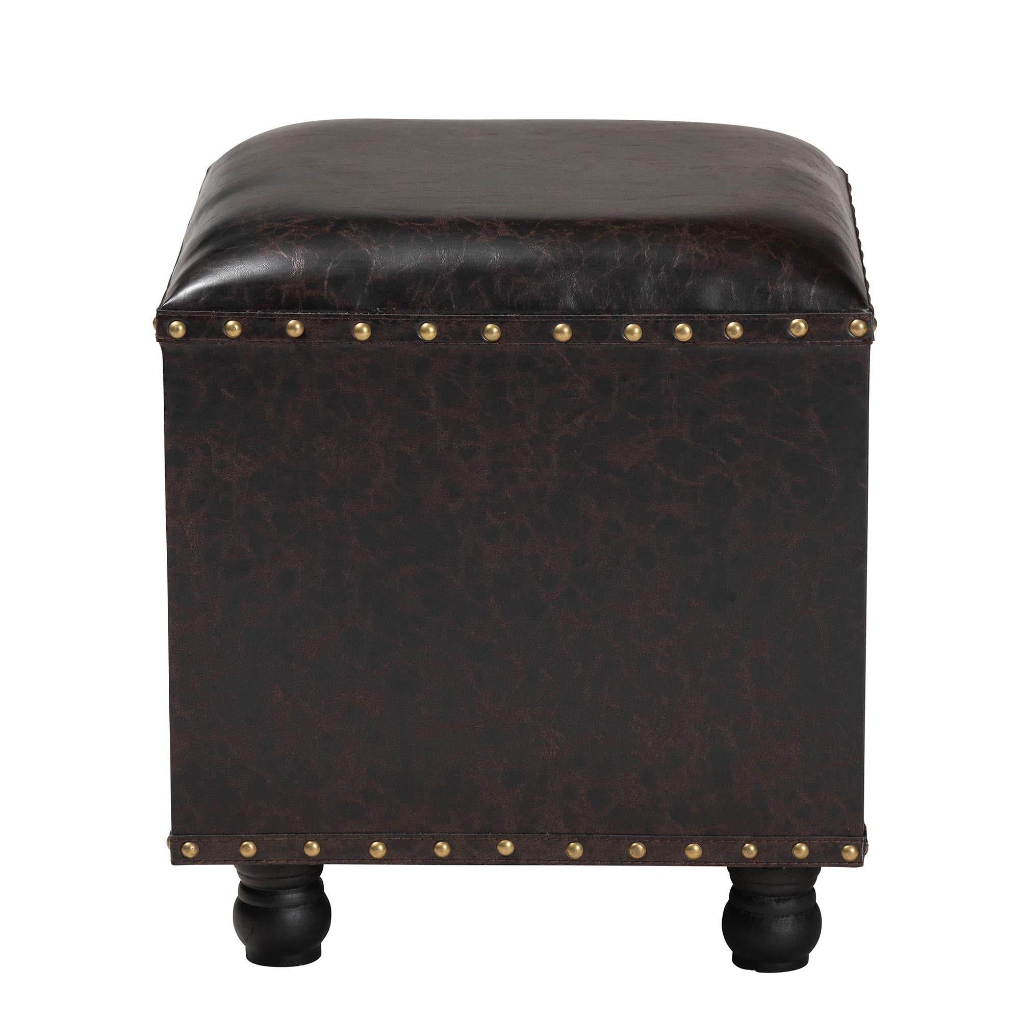 Charlier Rustic Antique Inspired Dark Brown Faux Leather Upholstered Wood Storage Ottoman with Book Spine Drawer