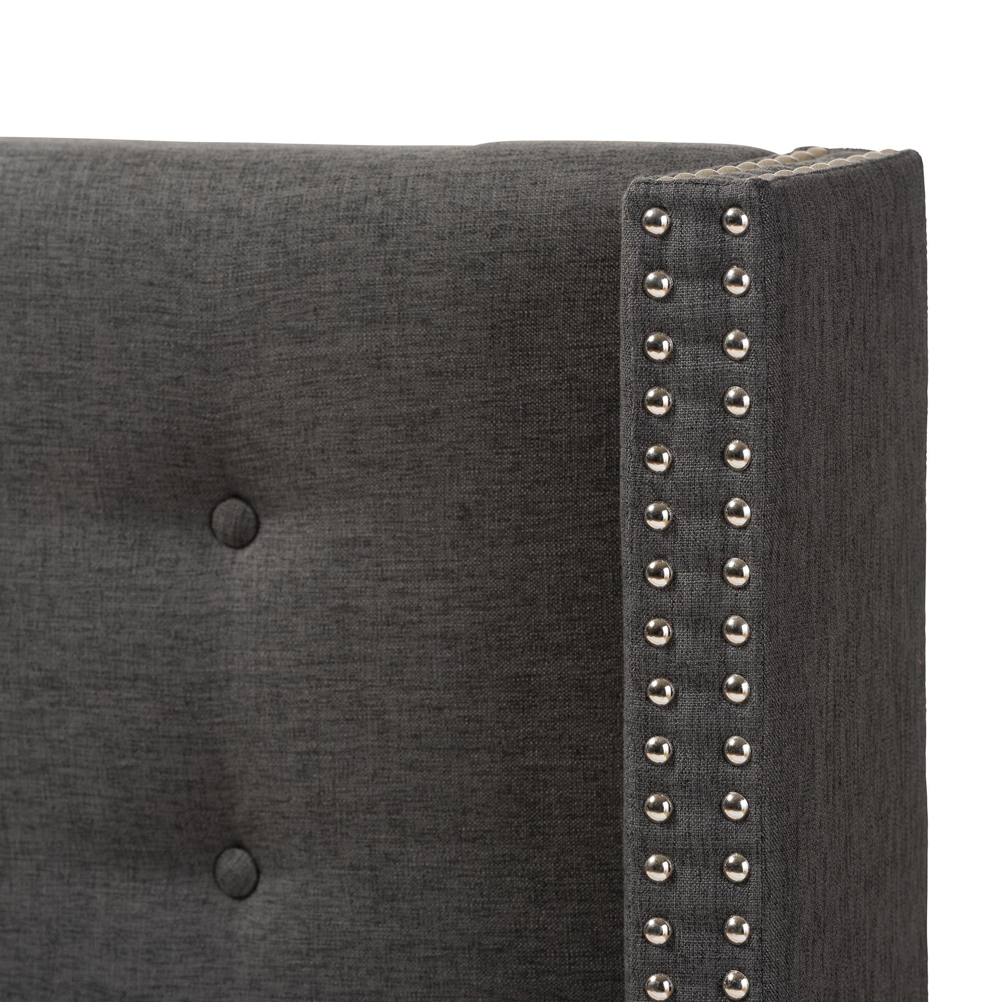 Ginaro Modern And Contemporary Dark Grey Fabric Button-Tufted Nail head King Size Winged Headboard