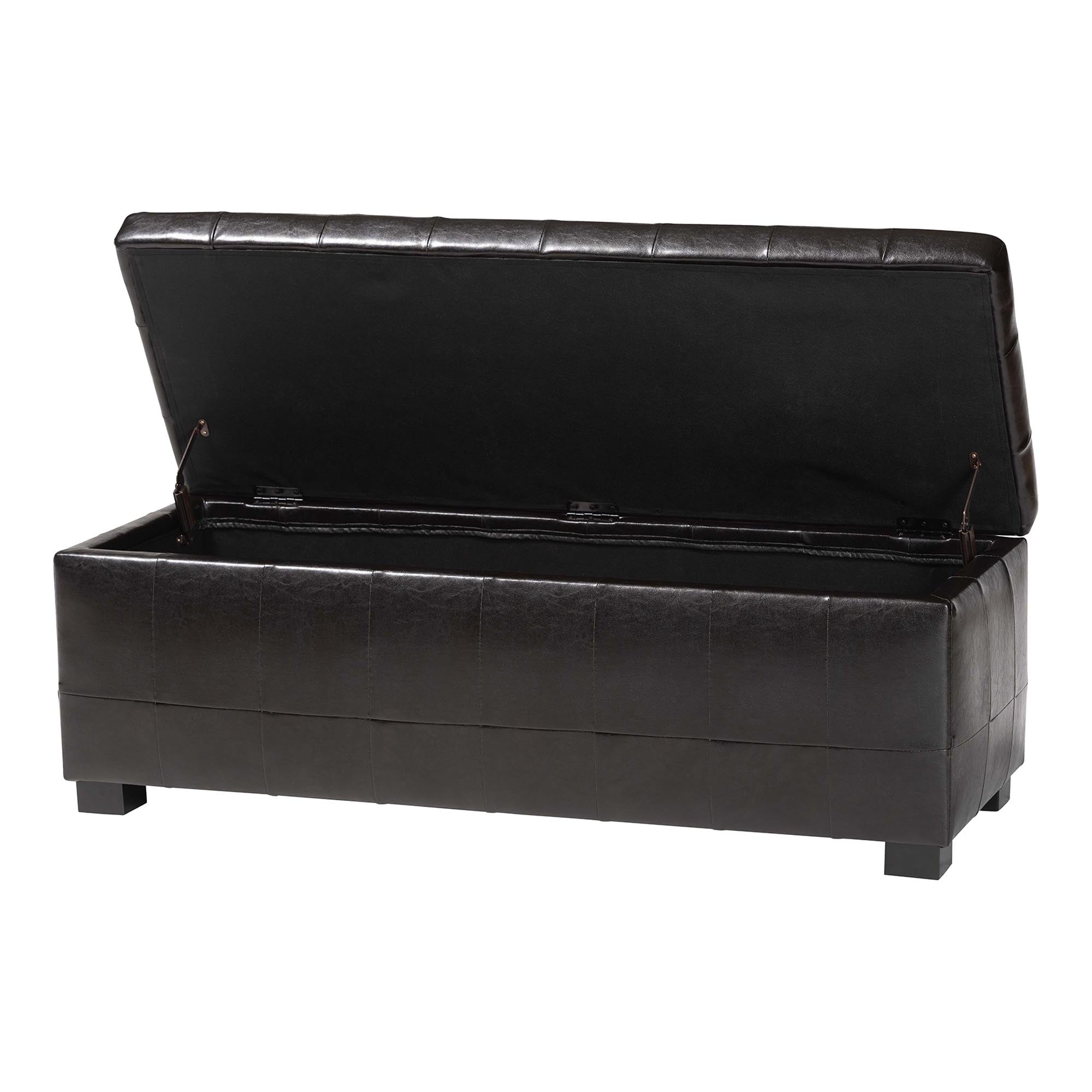 Dark Brown Faux Storage Bench & Button Tufted Ottoman