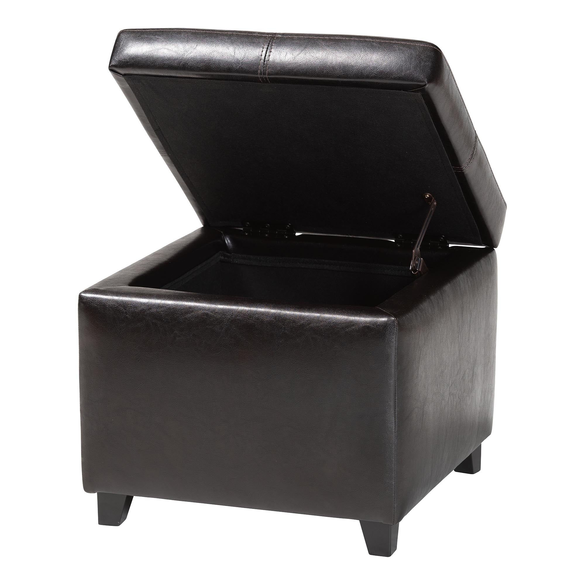 Dark Brown Upholstered Leather Cube Storage Ottoman
