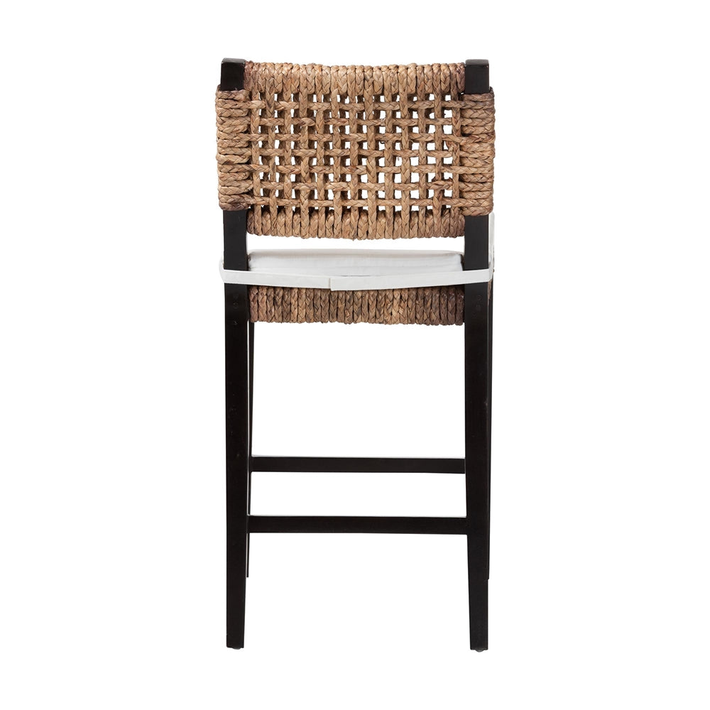 Alise Modern Bohemian Dark Brown Mahogany Wood and Seagrass Counter Stool