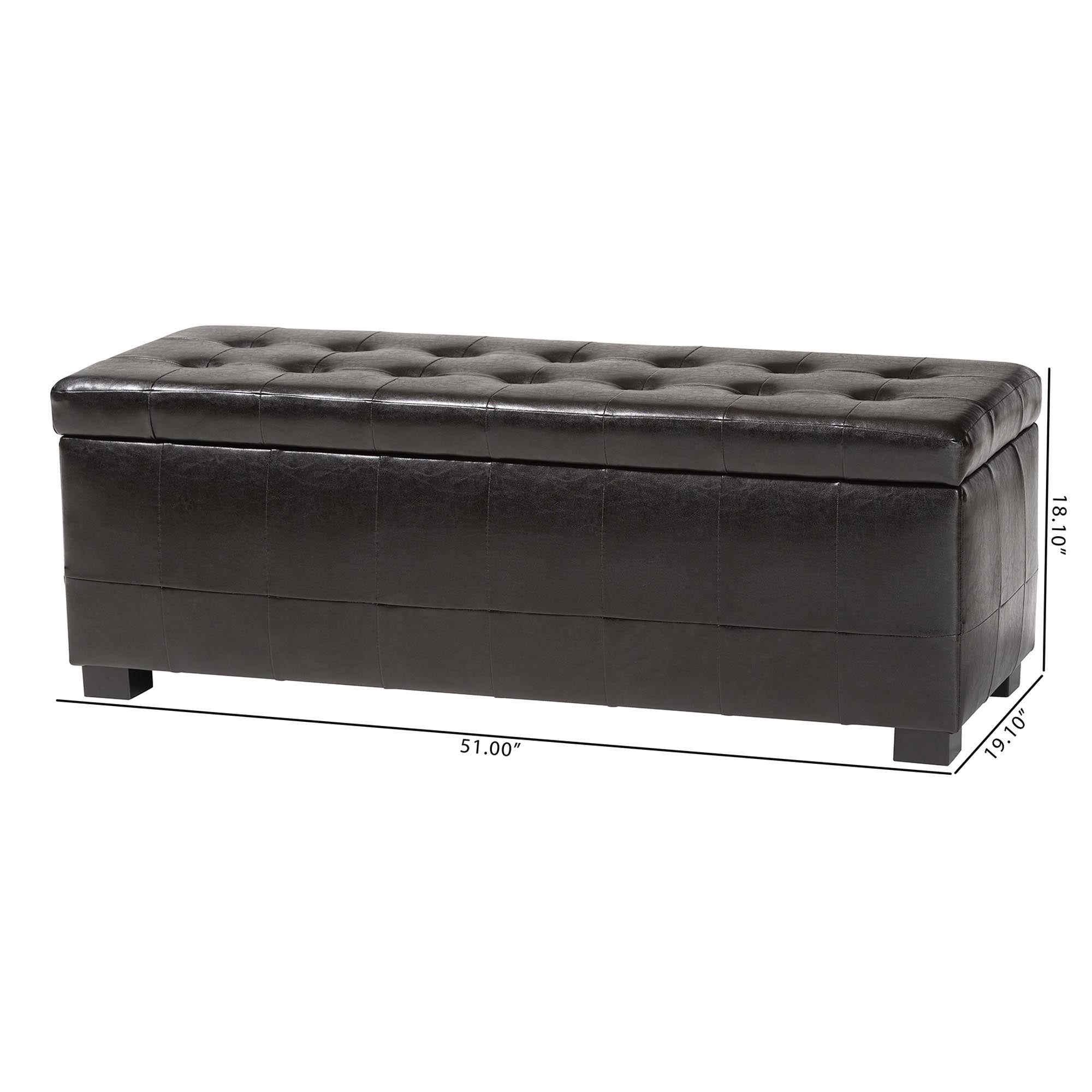 Dark Brown Faux Storage Bench & Button Tufted Ottoman