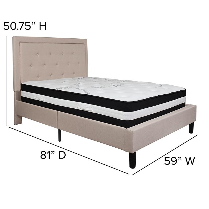 Hesse Burlington Full Beige Fabric Upholstered Bed with Mattress – Tufted Headboard & Pocket Spring Support