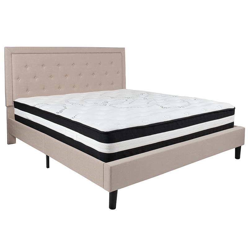 King Size Platform Bed in Black Fabric with Pocket Spring Mattress