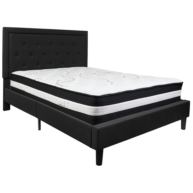 Queen Size Platform Bed in Light Grey Fabric with Pocket Spring Mattress