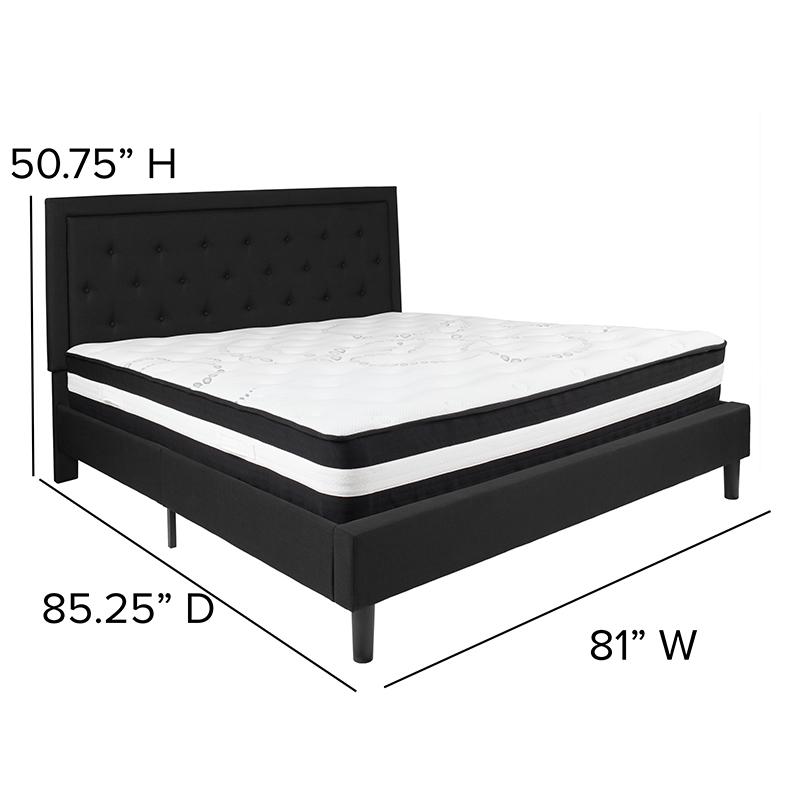 King Size Platform Bed in Black Fabric with Pocket Spring Mattress