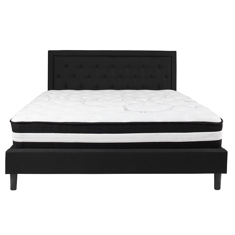 King Size Platform Bed in Black Fabric with Pocket Spring Mattress