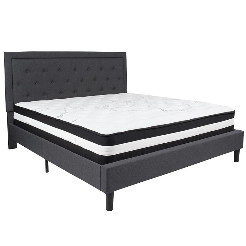 King Size Platform Bed in Black Fabric with Pocket Spring Mattress