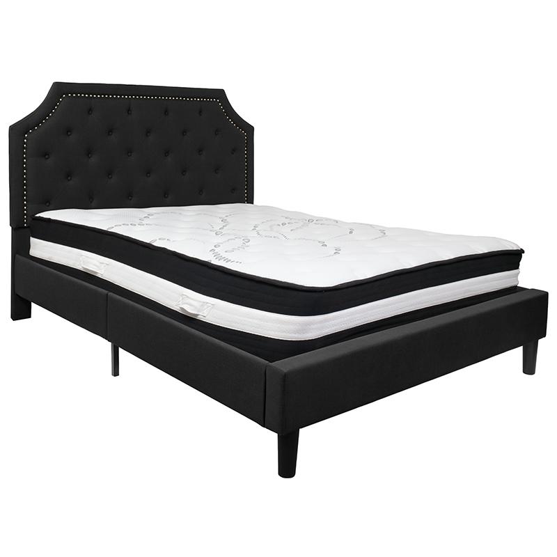 Queen Size Platform Bed in Light Grey Fabric with Pocket Spring Mattress