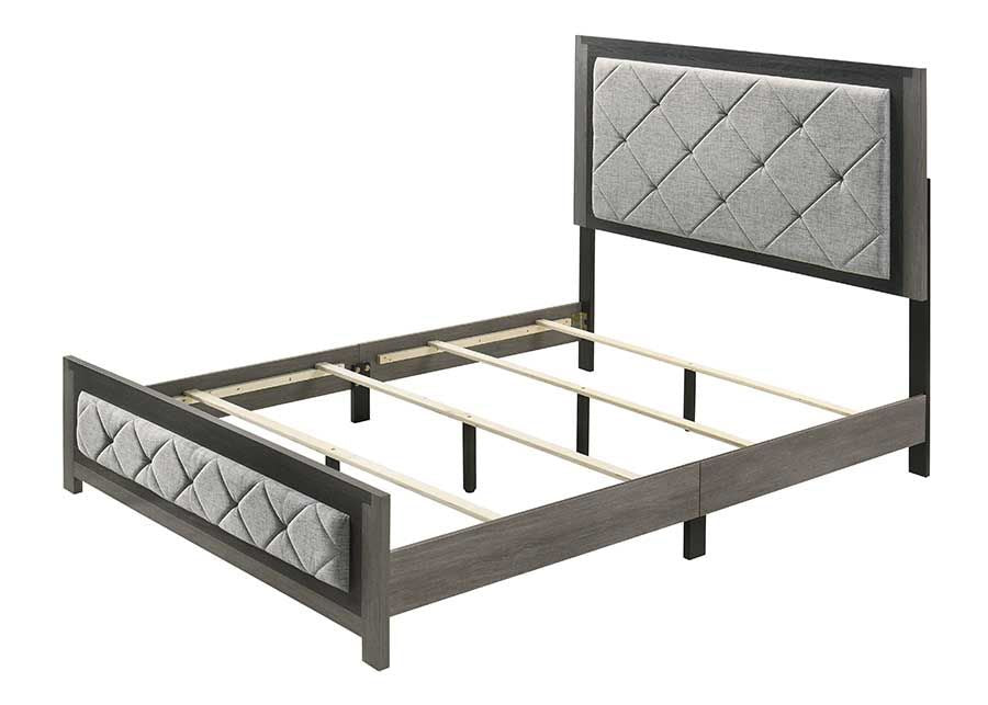 Jehoram Eastern King Bed, Gray Linen & Gray Finish