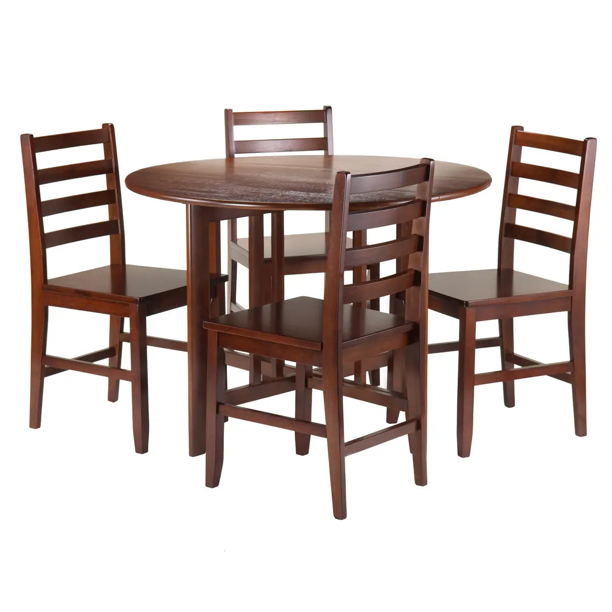 Alamo 5-Pc Round Drop Leaf Table with Ladder-back Chairs, in Walnut