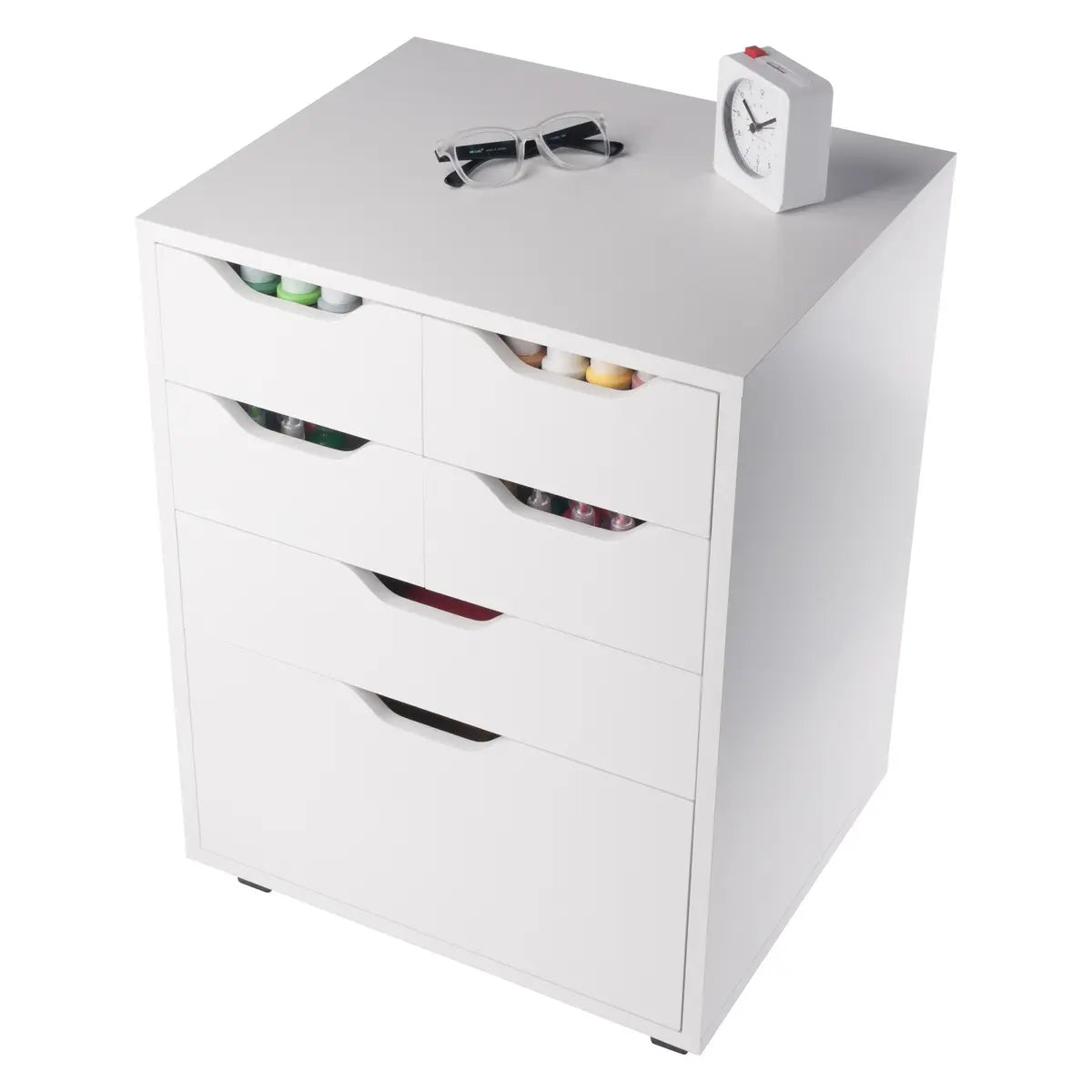 Norfolk 4 Bins, 2 Drawer Mobile Cabinet, White Finish