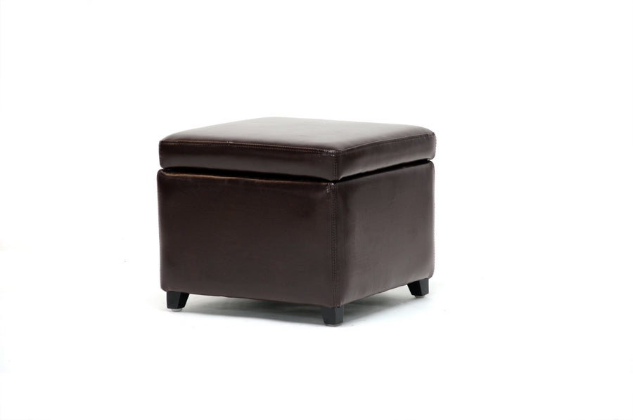 Baxton Studio Dark Brown Faux Leather Small Storage Cube Ottoman