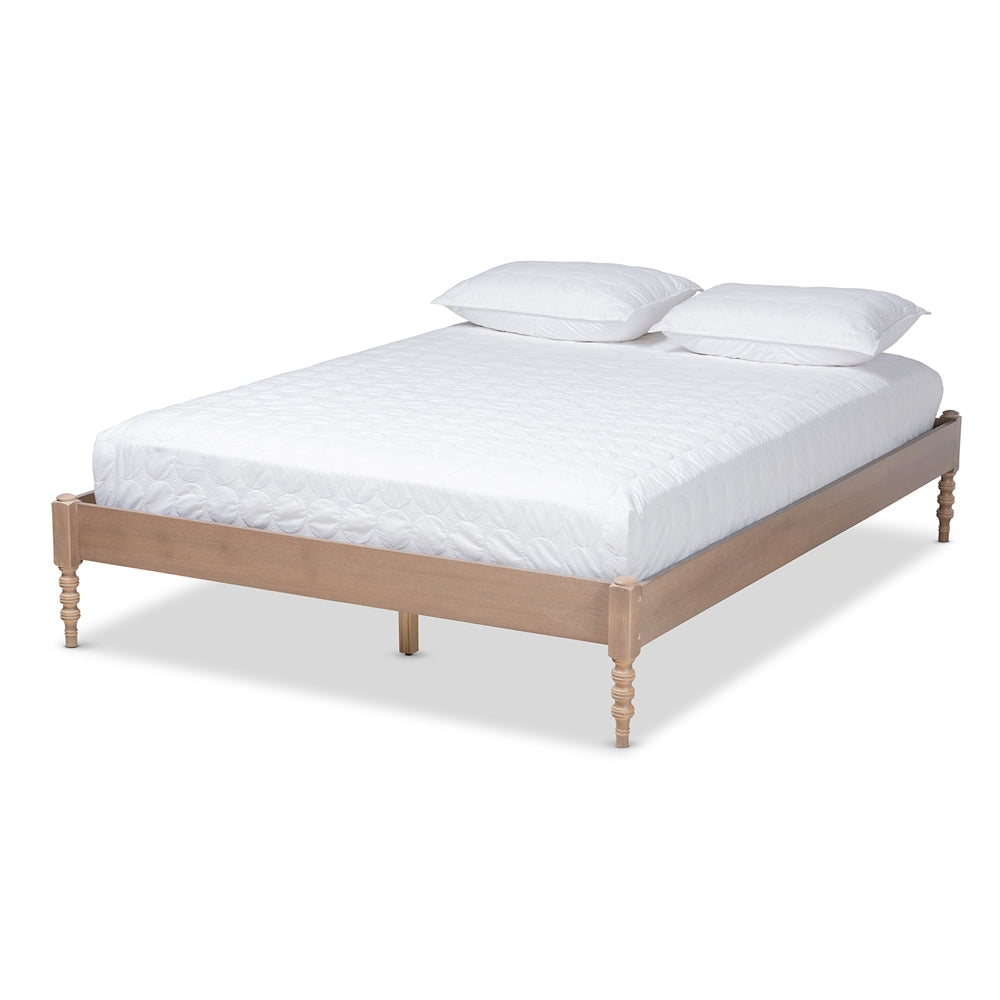 Cielle Bohemia Antique Oak Finished Wood Queen Size Platform Bed Frame