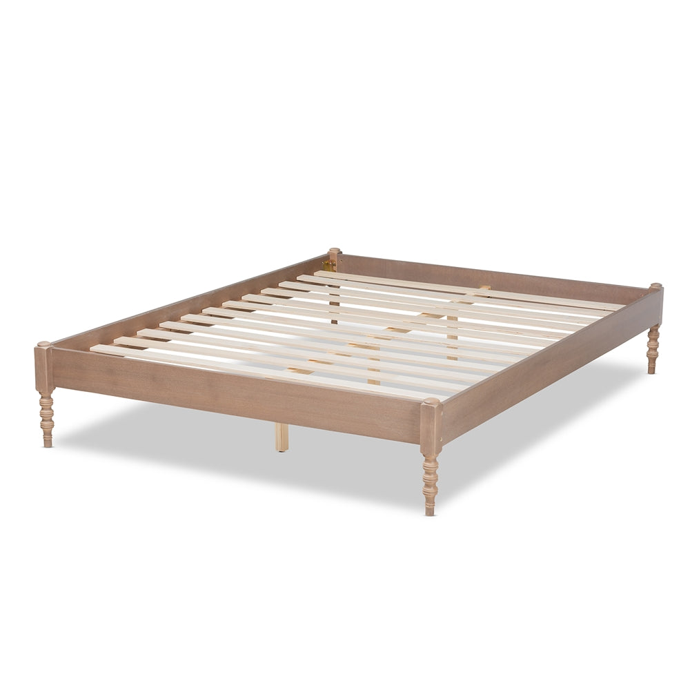 Cielle Bohemia Antique Oak Finished Wood Queen Size Platform Bed Frame