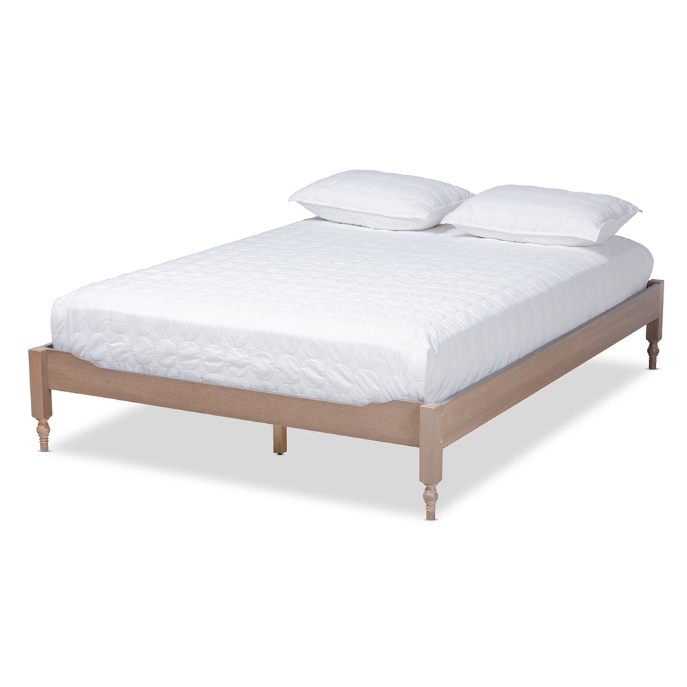 Laure French Bohemian Antique Oak Finished Wood Full Size Platform Bed Frame