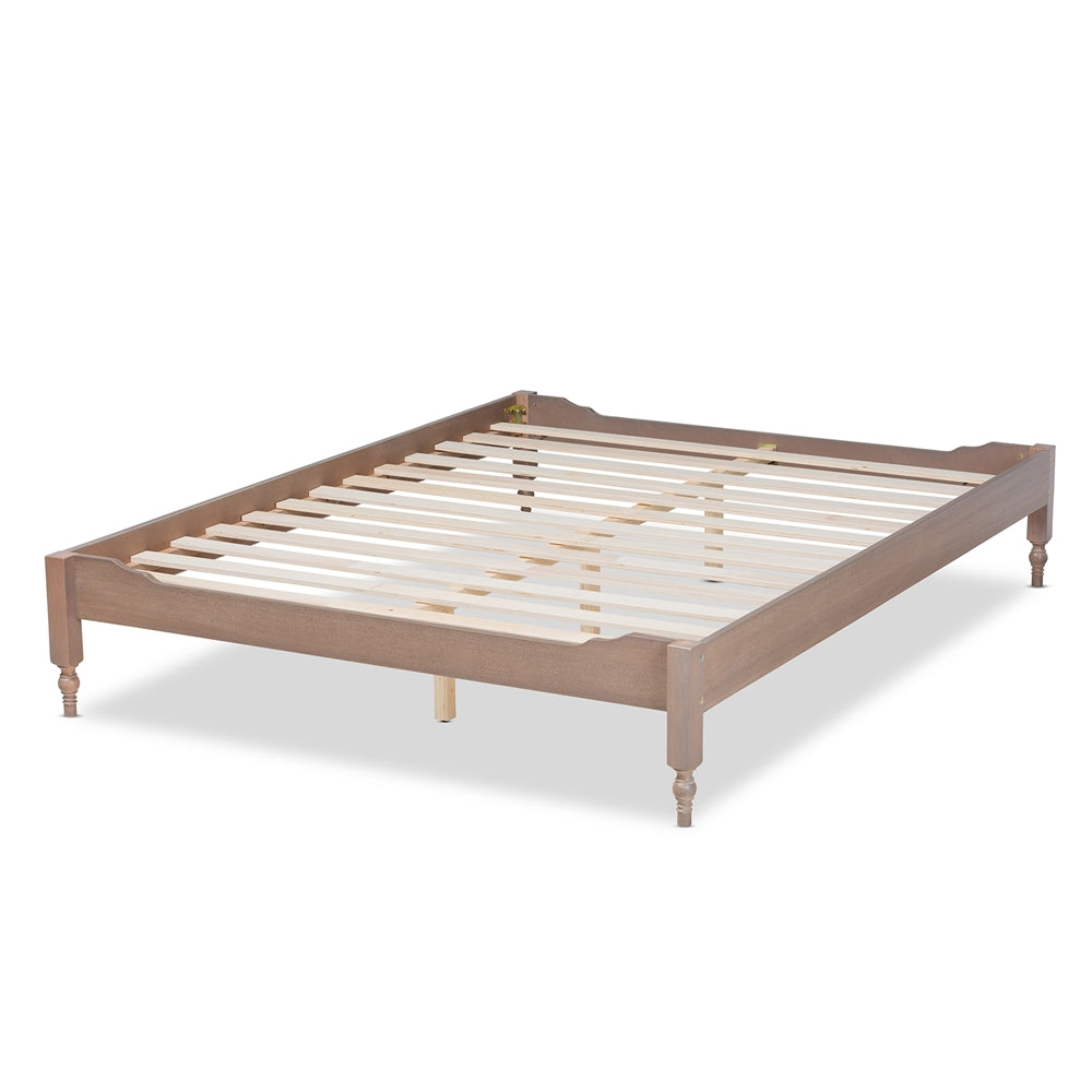 Laure French Bohemian Antique Oak Finished Wood Full Size Platform Bed Frame