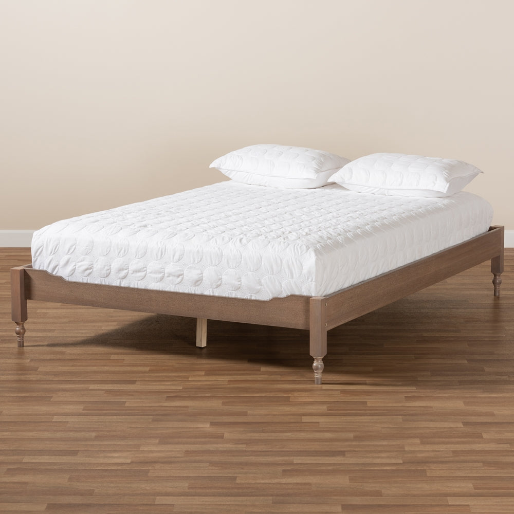 Laure French Bohemian Antique Oak Finished Wood Full Size Platform Bed Frame