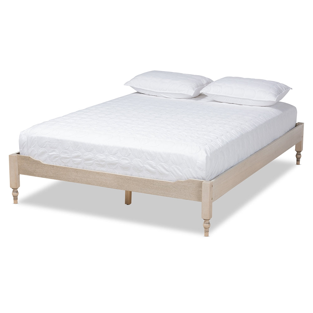 Laure French Bohemian White Oak Finished Wood Queen Size Platform Bed Frame