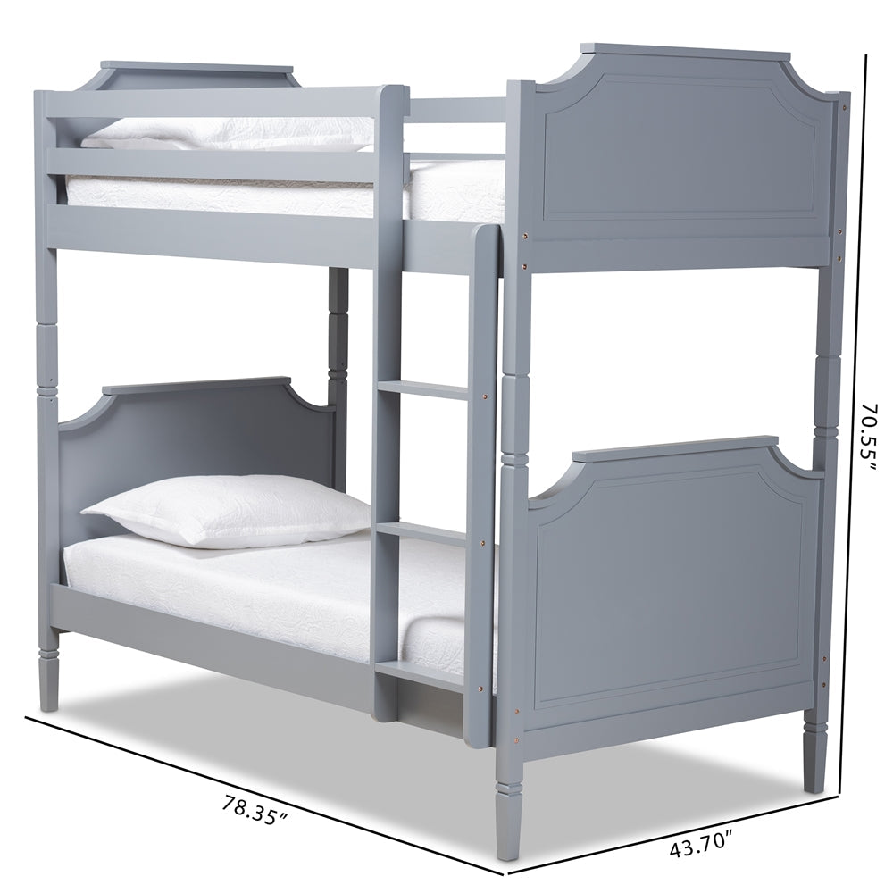 Mariana Traditional Transitional Grey Finished Wood Twin Size Bunk Bed