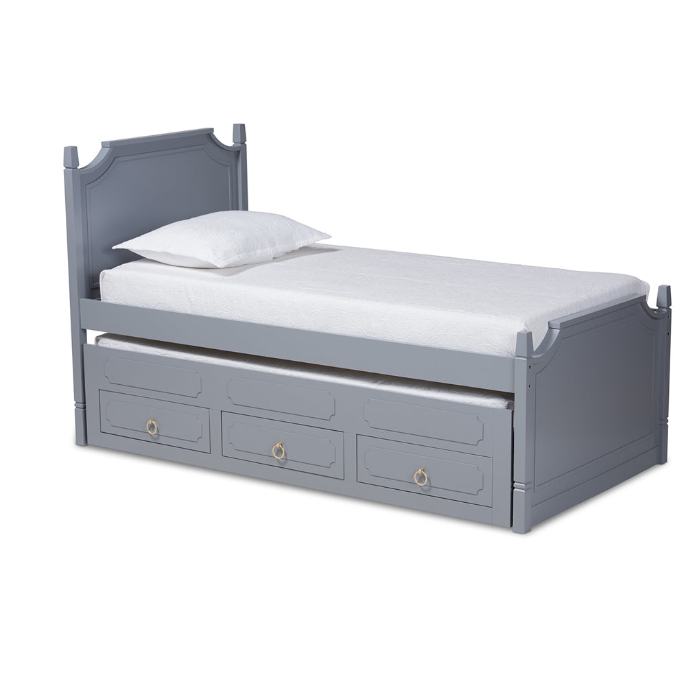 Mariana Traditional Grey Finished Twin Size 3-Dr Bed with Trundle