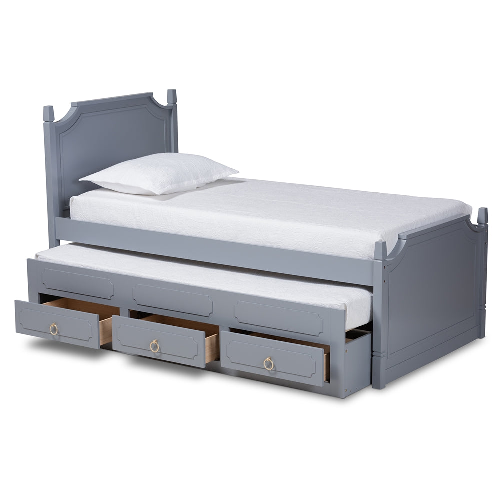 Mariana Traditional Grey Finished Twin Size 3-Dr Bed with Trundle