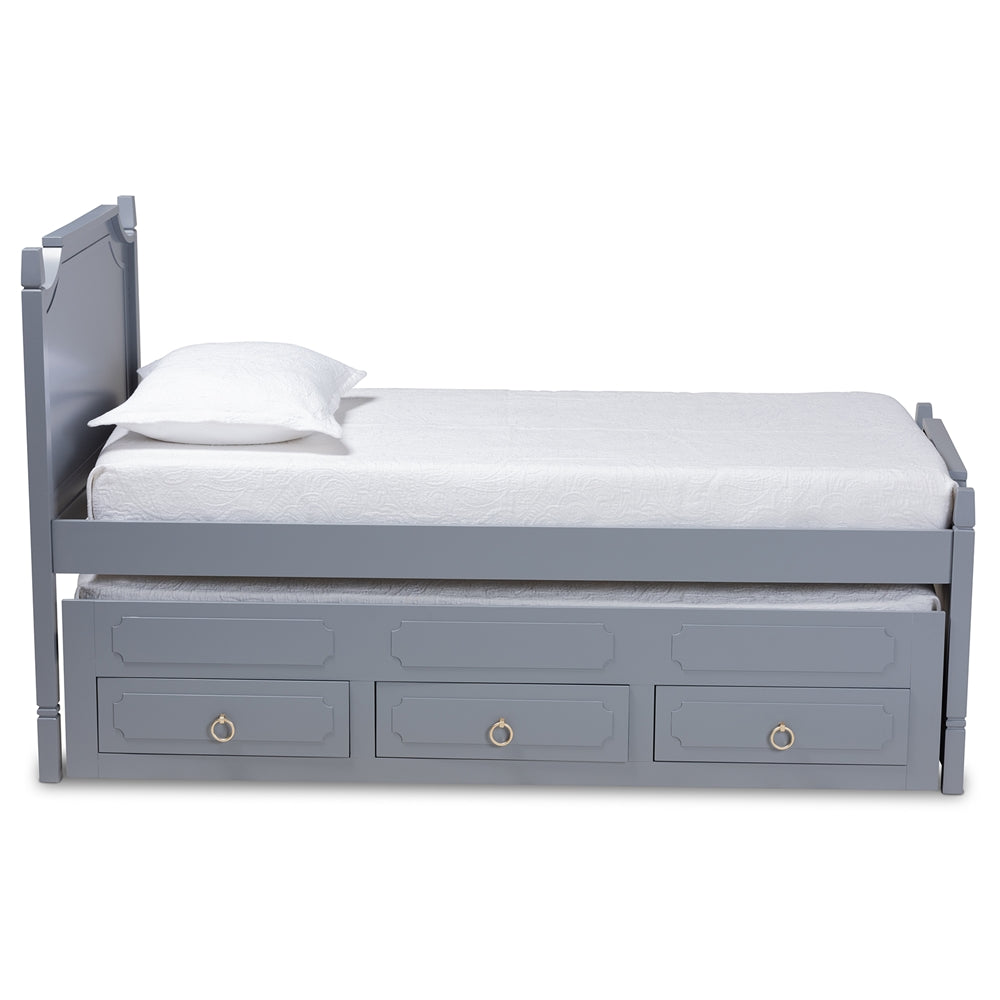 Mariana Traditional Grey Finished Twin Size 3-Dr Bed with Trundle