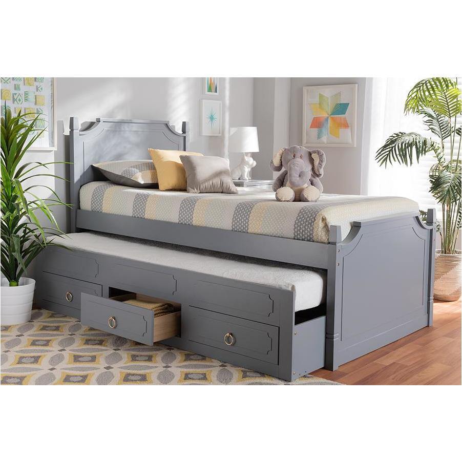 Mariana Traditional Grey Finished Twin Size 3-Dr Bed with Trundle