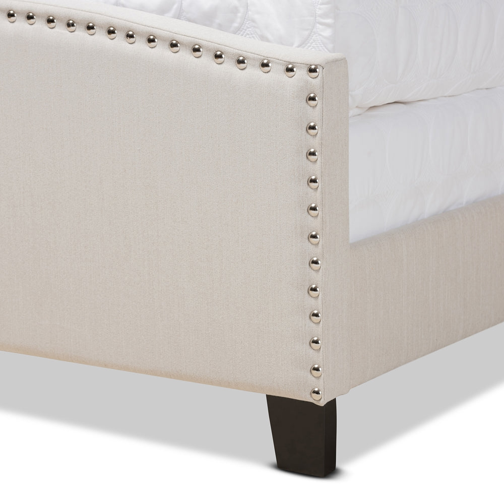 Morgan Modern Transitional Beige Fabric Upholstered King Size Panel Bed