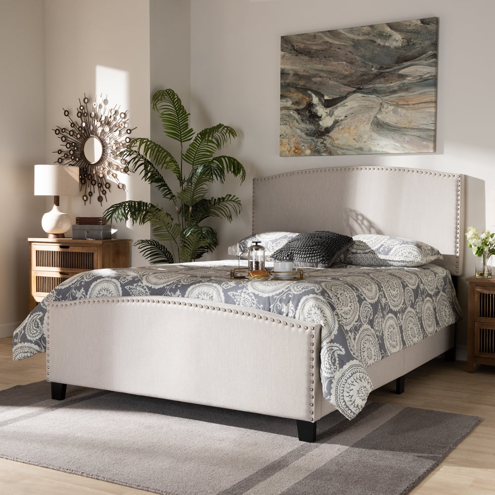 Morgan Modern Transitional Beige Fabric Upholstered King Size Panel Bed