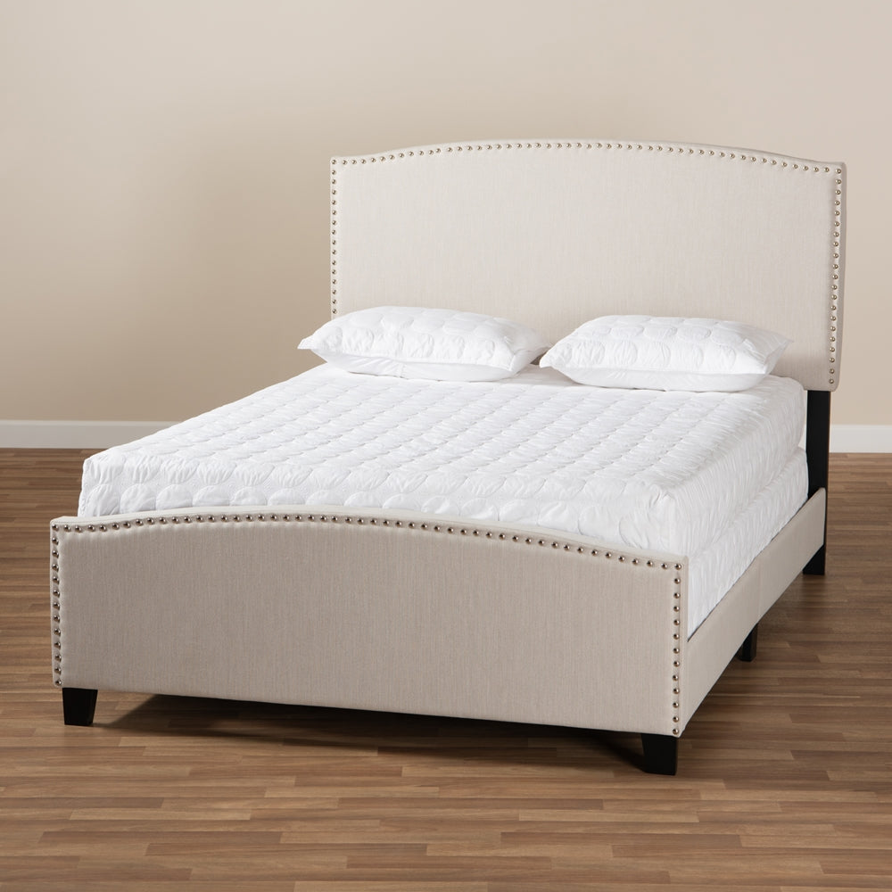 Morgan Modern Transitional Beige Fabric Upholstered King Size Panel Bed