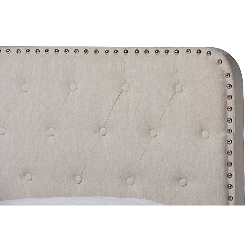 Annalisa Beige Fabric Upholstered Button Tufted Full Size Panel Bed