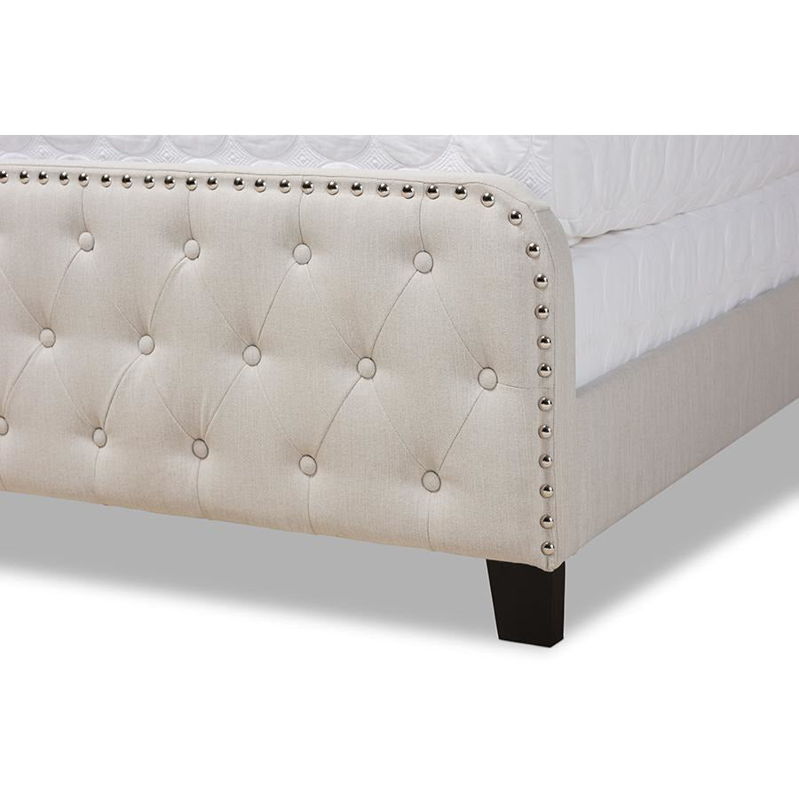 Annalisa Beige Fabric Upholstered Button Tufted Full Size Panel Bed