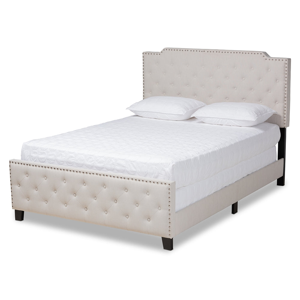 Marion Beige Fabric Upholstered Button Tufted Queen Size Panel Bed