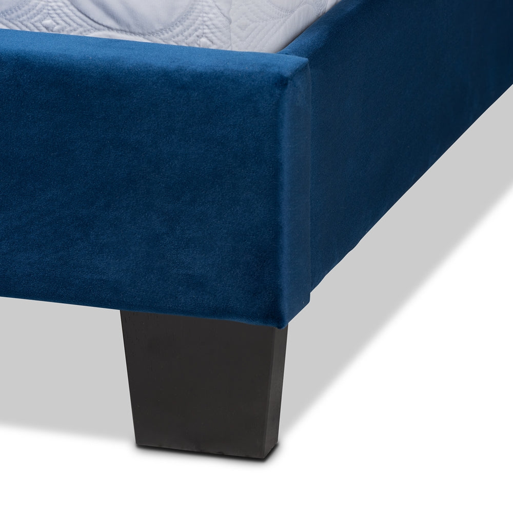 Fiorenza Navy Blue Velvet Queen Size Panel Bed with Tufted Headboard