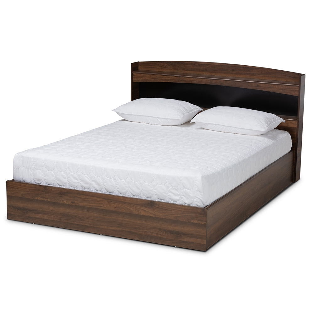 Christopher Rustic Walnut Brown Finished Queen Size Bed With Shelves