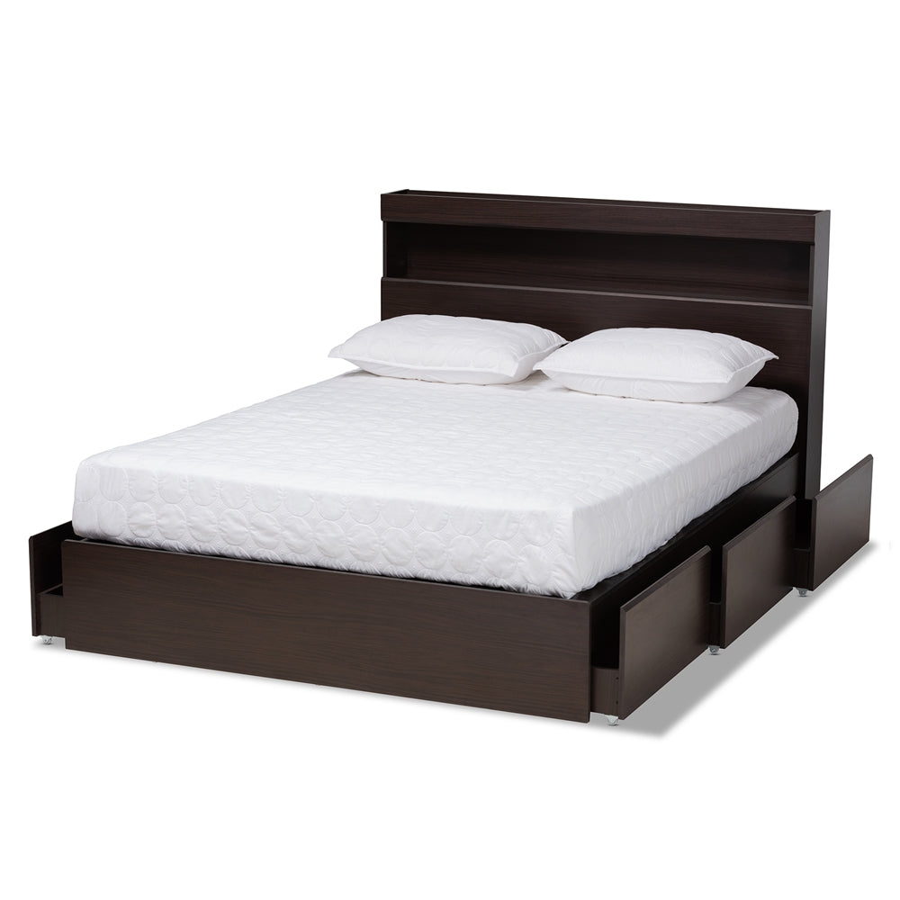 Blaine Dark Brown Finished Wood Queen Size 6-Drawer Platform Storage Bed