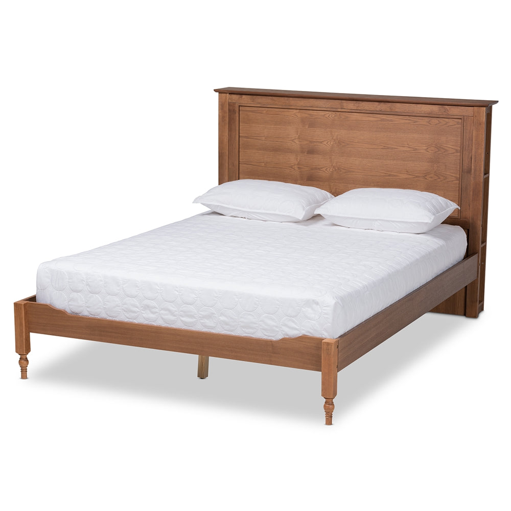 Danielle Rustic Ash Walnut Brown Finished Full Size Bed with Shelves