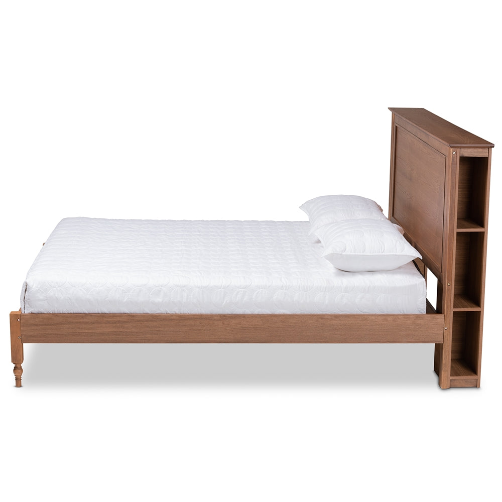 Danielle Rustic Ash Walnut Brown Finished Full Size Bed with Shelves